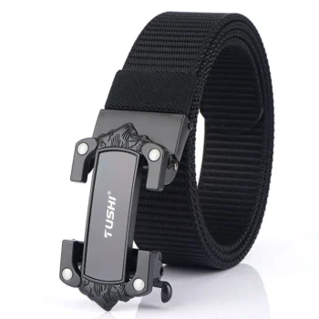 TUSHI Strong Metal Automatic Buckle Black Belt Wear-resistant Tough 125cm Nylon Belts For Men Breathable Canvas Designer Belt Training