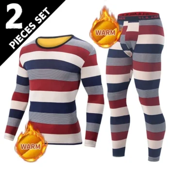 2 Pcs Men's Striped Thermal Underwear