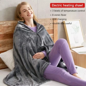 150 X 85cm USB Electric Heating Blanket Heated Shawl Blanket 3 Levels Adjustment Fast Heating Winter Electric Blanket Charging Heating Blanket Office Nap Plus Velvet Warm Heating Shawl