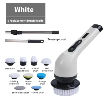 2000mAh Multifunctional Cordless Electric Cleaning Brush with 9 Brush Heads Electric Cleaning Brush Bathroom Window Kitchen Automotive Household Rotating Cleaning Machine