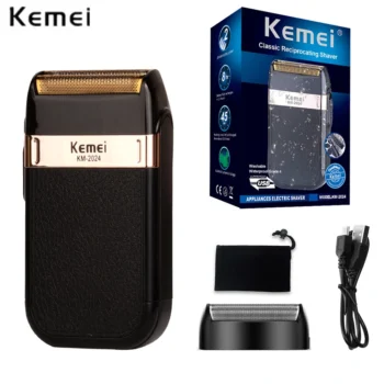 Kemei-Classic Rechargeable Electric Shaver for Men Versatile Grooming Tool with Twin Blade Safety Features Compact Design Ideal for Face Body Bikini Underarm Use