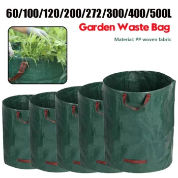 60L-500L Garden Leaf Bag Handles Multi-purpose Storage Bag Tool for Garden Waste Household Reusable Garden Bag Large Capacity Leaf Sack Light Trash Can Foldable Garden Garbage Waste Container