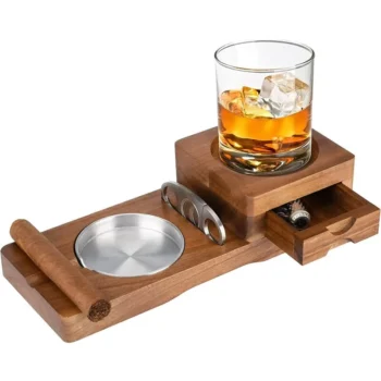 Wooden Cigar Ashtray Drinks Solid Wood Track Whiskey Tea Tray Cigar Holder Ashtray Cup Holder Wooden Ashtray Coasters