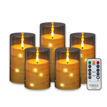 5-Piece Set LED Electronic Candle Acrylic High Simulation Glass Cup LED Swing Wax Plastic Copper Wire Lampwith Remote Control