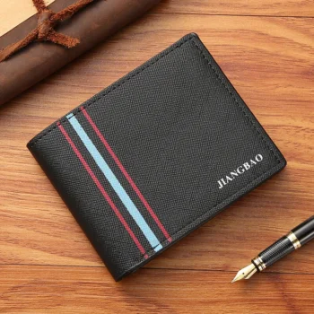 Men's Short Thin Wallet Soft Leather Multi-Card Slots Coin Purse Cross Pattern Horizontal Stitch Large Capacity Fashion Wallet