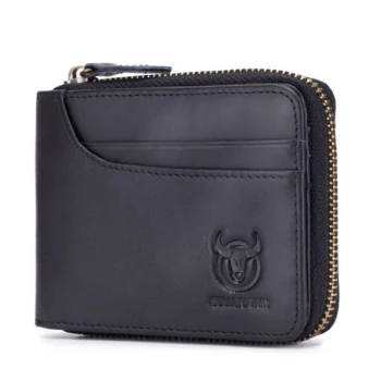 BULLCAPTAIN Men Short Wallet RFID Blocking Card Holder Cowhide Coin Purse Retro Genuine Leather Clutch Zipper Male Money Bags