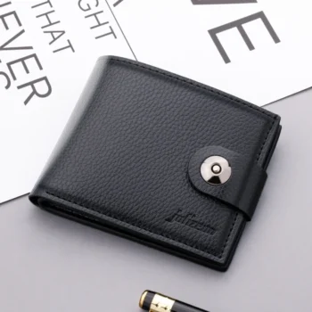 Men's Sleek Compact Wallet with Magnetic Closure - Fashionable Soft Faux Leather