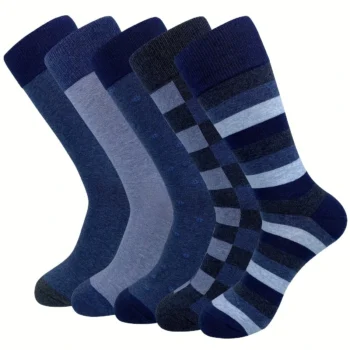 5 Pairs Mens Cotton Striped Socks Business Dress Long Socks Soft Breathable Elastic Colorful Sock For Men Weat-absorbing Anti-odor Socks Novelty Funny Men's Socks Set Plus Size